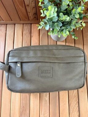 Lucky Brand Leather Dopp Kit Olive Green Travel Toiletry Organizer Bag